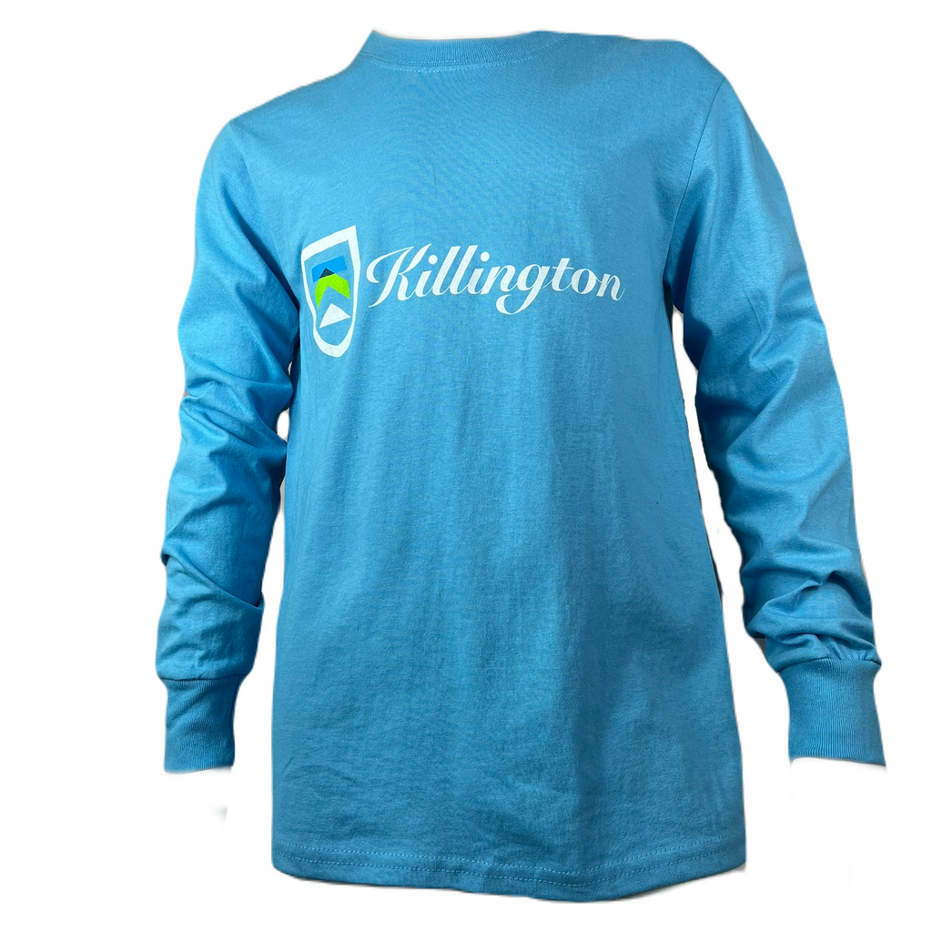 Killington Logo Youth Script Long Sleeve TShirt-Aquatic Blue-Killington Sports