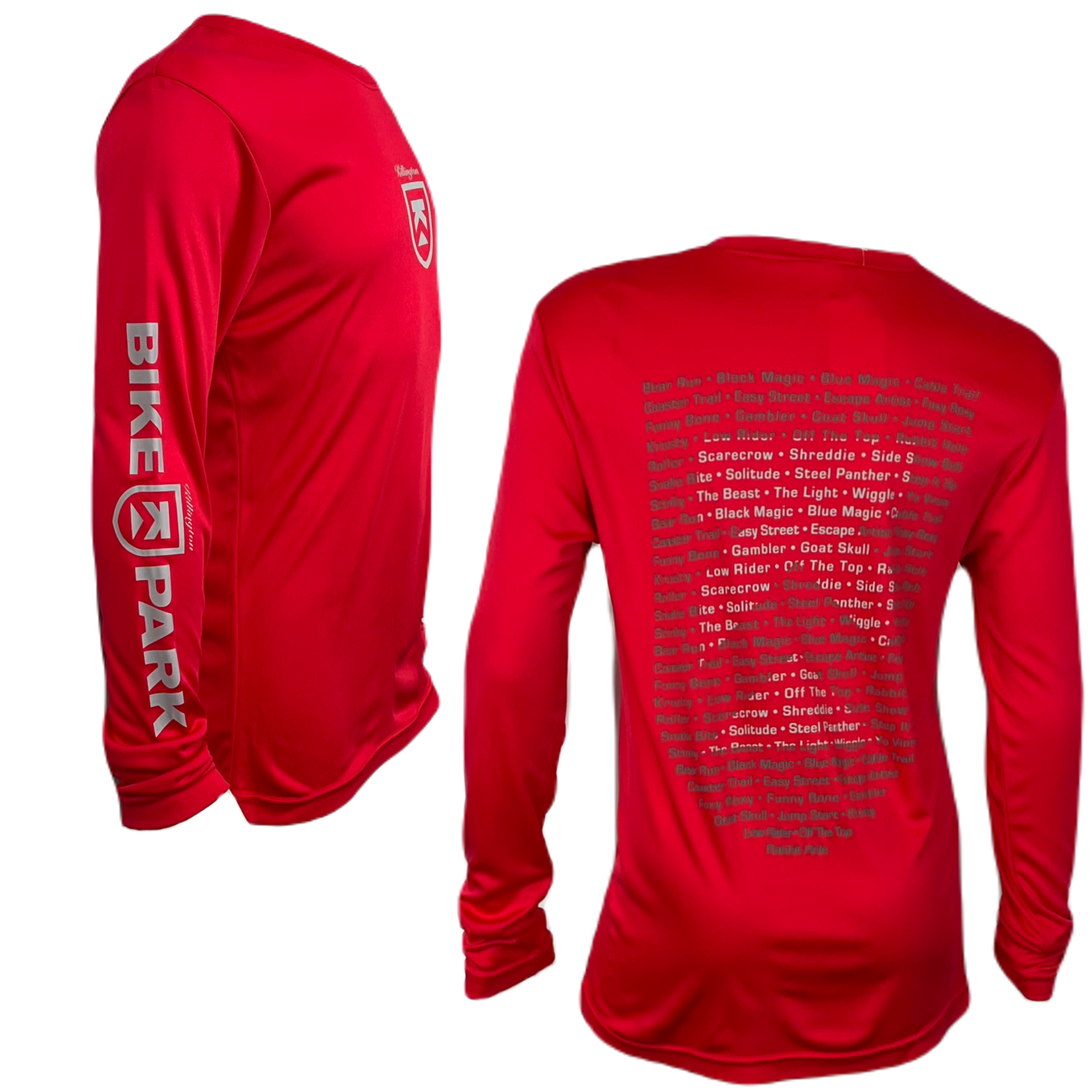 Killington Bike Park 'Bike Trails' Youth Tech Long Sleeve Tee-Sport Red-Killington Sports