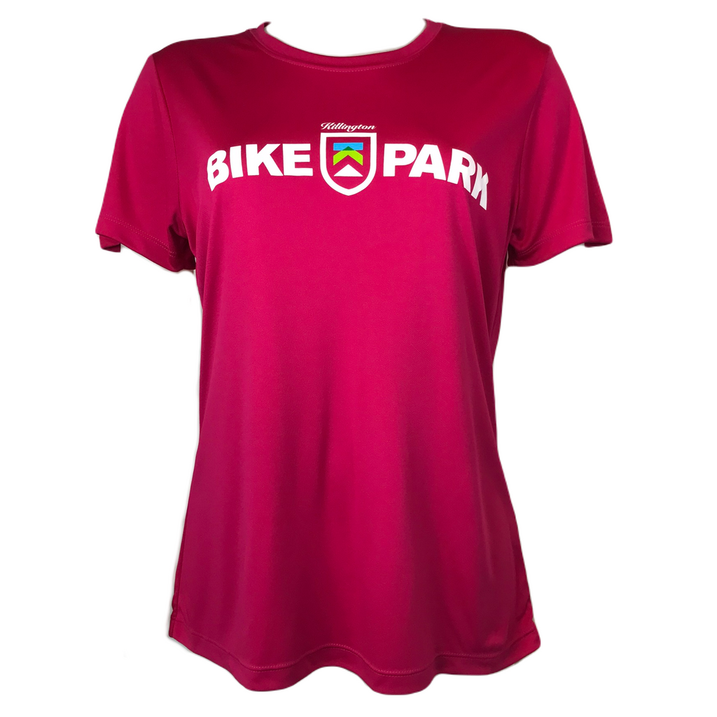 Killington Bike Park Logo Women's Tech TShirt-Pink Raspberry-Killington Sports