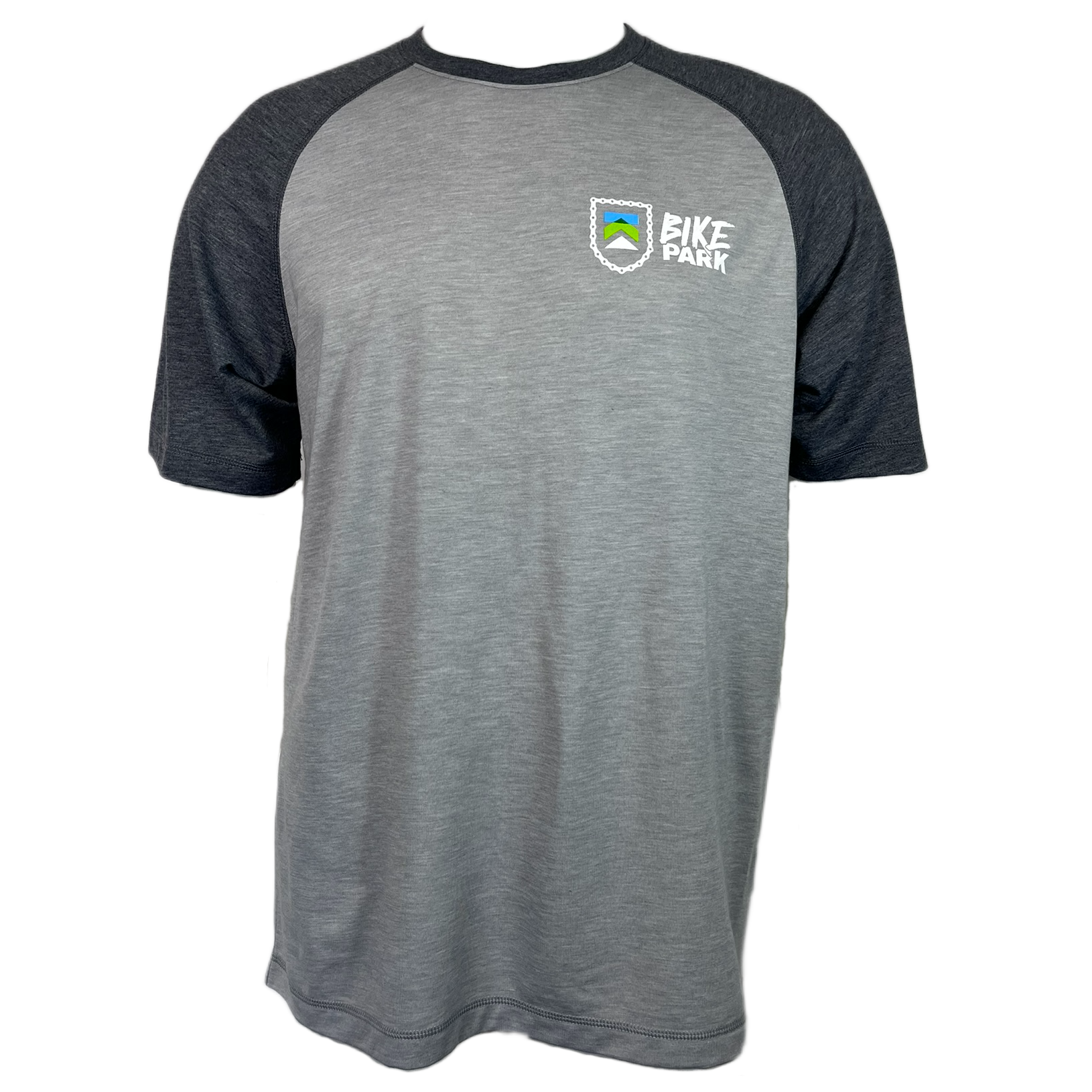 Killington Bike Park Tri-Blend Wicking Raglan Short Sleeve Tee-Dark Grey Heather/ Light Grey Heather-Killington Sports
