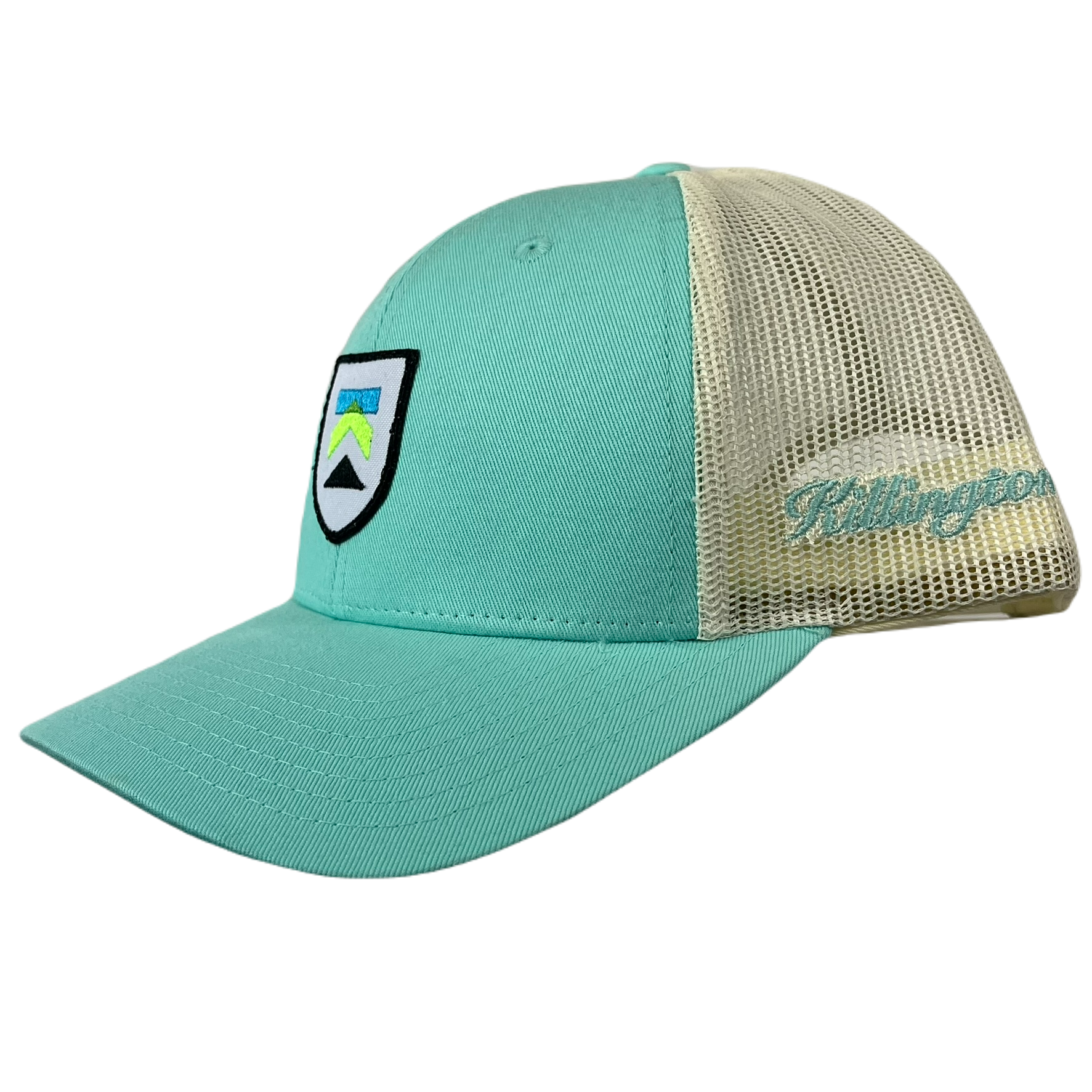 Killington Logo 115 Shield Patch Trucker Hat-Aruba Blue/Birch-Killington Sports
