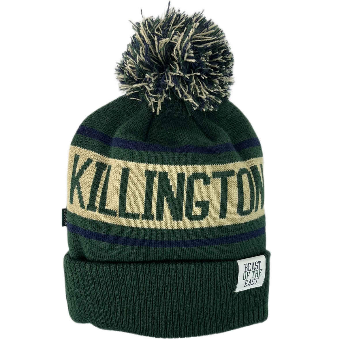 Killington Old School Ribbed Cuff Beanie with Pom-Dark Green/Navy/Stone-Killington Sports