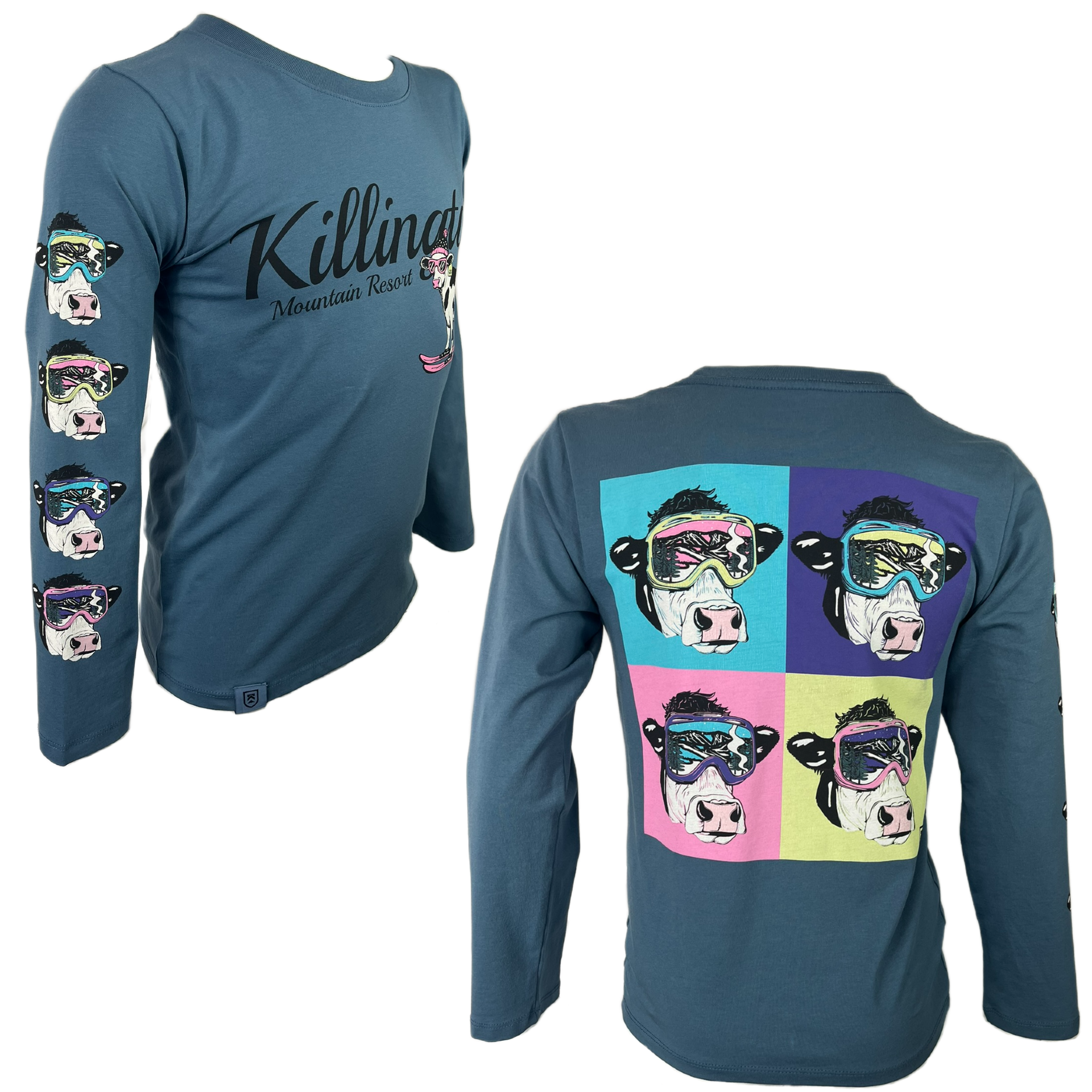 Killington Youth Cow Quadrant Long Sleeve Tee-Blue Mirage-Killington Sports