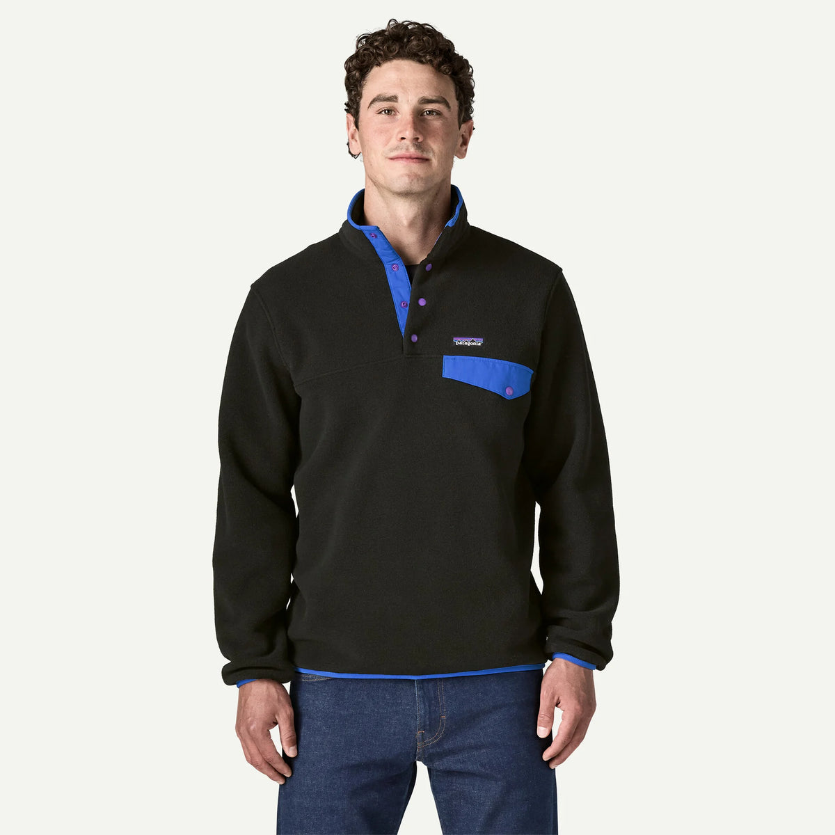 Patagonia Men's Lightweight Synchilla® Snap-T® Fleece Pullover-Black w/P6 Blue-Killington Sports