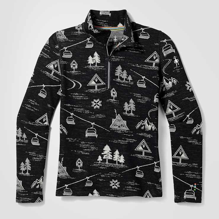 Smartwool Kids' Classic Thermal Merino Base Layer 1/4 Zip-Black Ski Day-Killington Sports