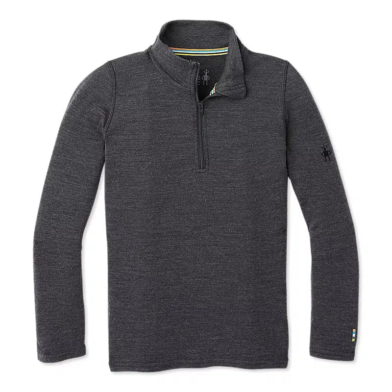 Smartwool Kids' Classic Thermal Merino Base Layer 1/4 Zip-Charcoal Heather-Killington Sports