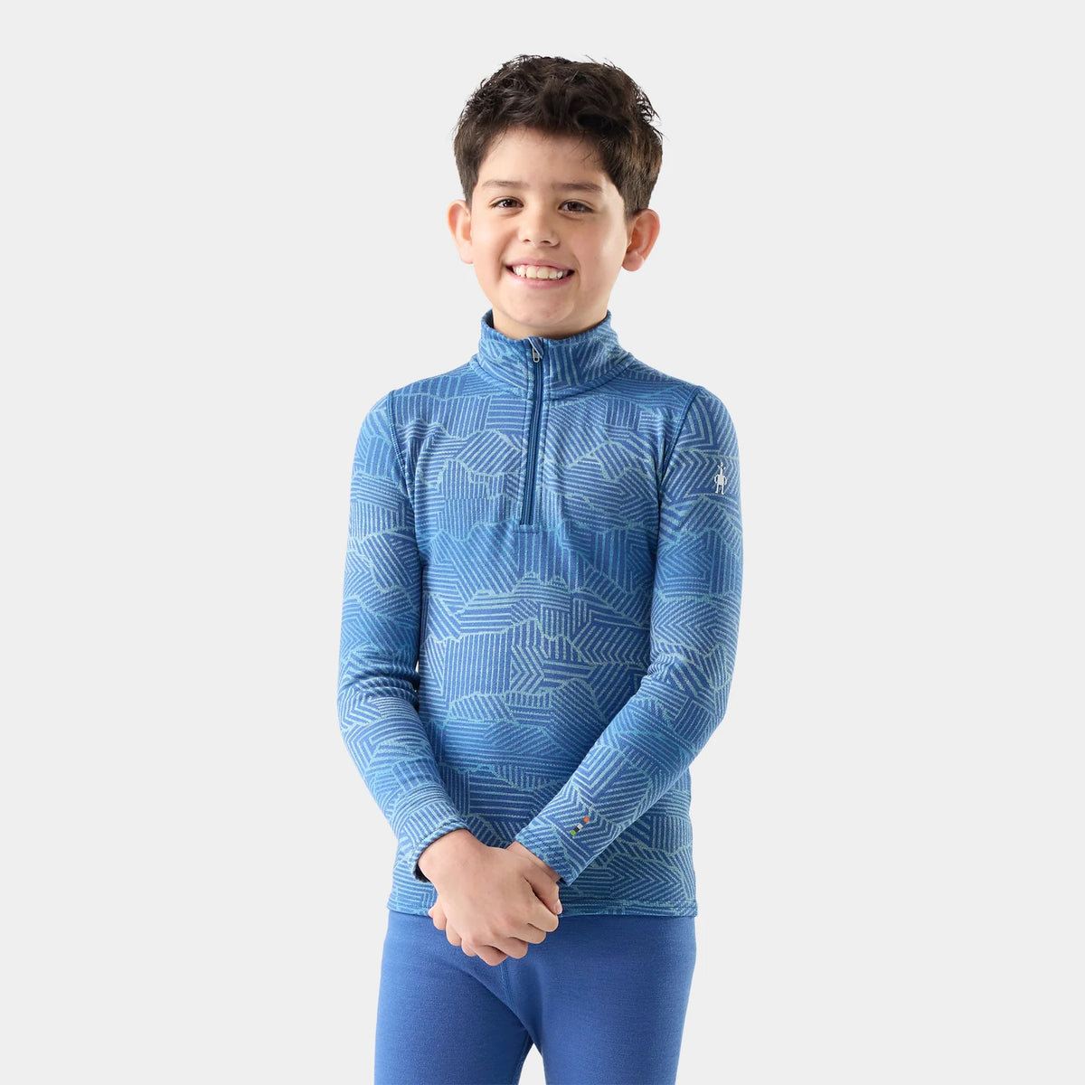 Smartwool Kids' Classic Thermal Merino Base Layer 1/4 Zip-Indigo Linear Peaks-Killington Sports