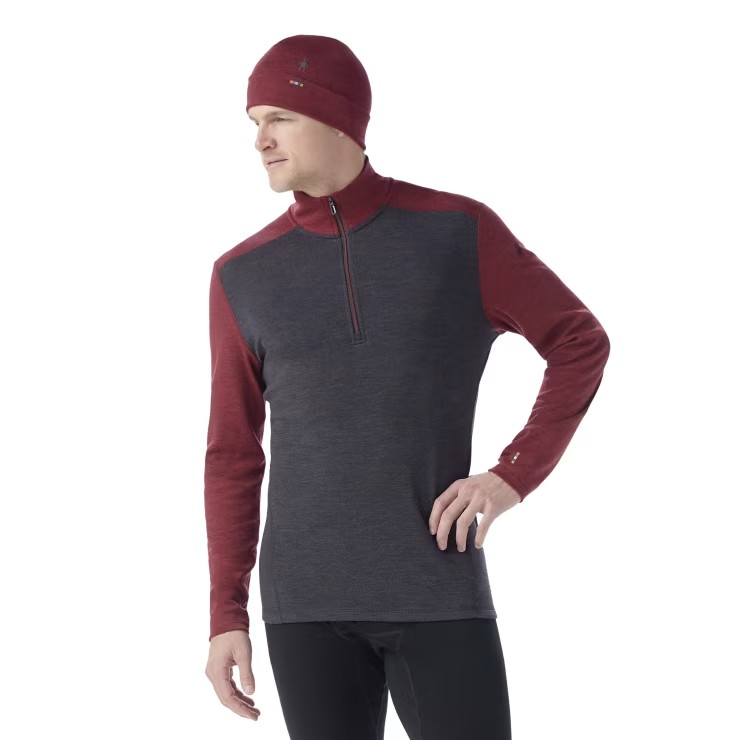 Smartwool Men's Classic Thermal Merino Base Layer 1/4 Zip-Charcoal-Currant-Killington Sports