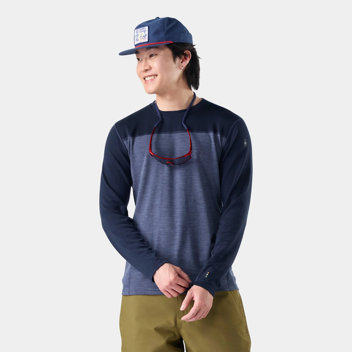 Smartwool Men's Classic Thermal Merino Base Layer Colorblock Crew-Deep Navy/Nightfall-Killington Sports