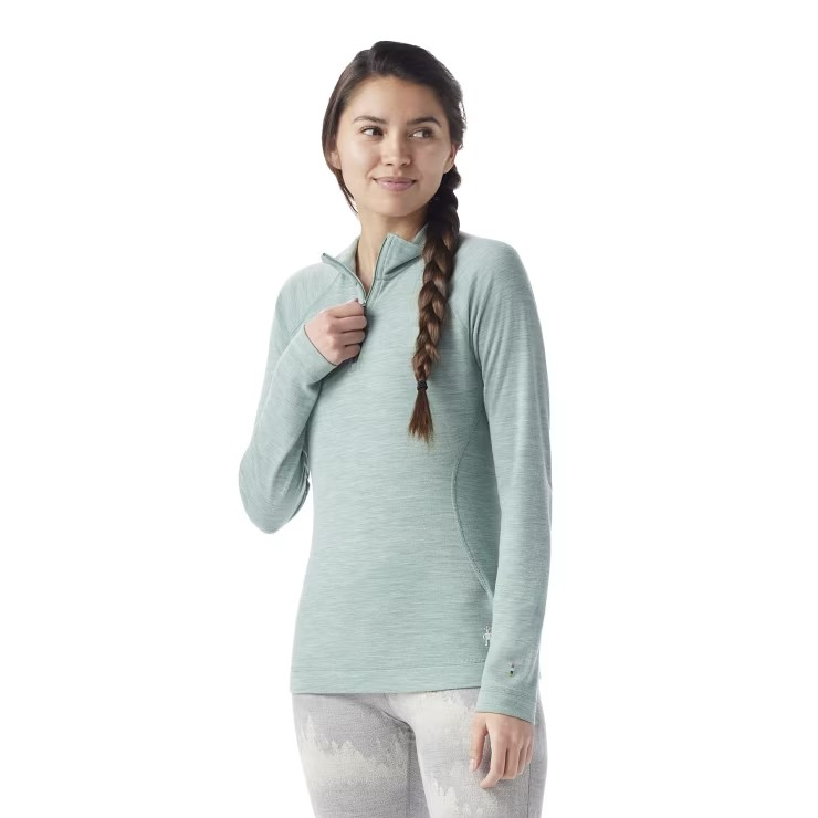 Smartwool Women's Classic Thermal Merino Base Layer 1/4 Zip-Arctic Green Heather-Killington Sports