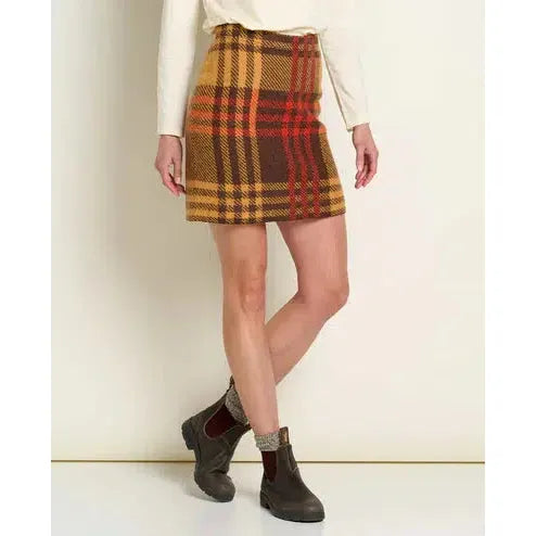 Toad & Co Women's Merino Heartfelt Sweater Skirt-Dark Roast Plaid-Killington Sports