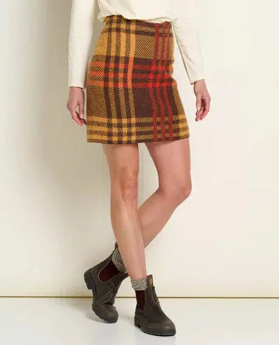 Toad & Co Women's Merino Heartfelt Sweater Skirt-Dark Roast Plaid-Killington Sports