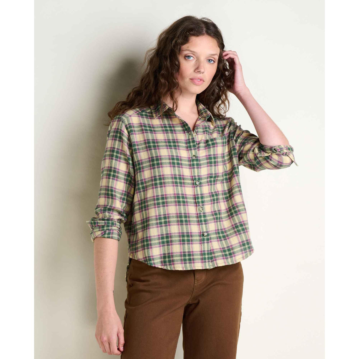 Toad & Co Women's Re-Form Flannel Boxy Shirt-Cilantro Pattern-Killington Sports