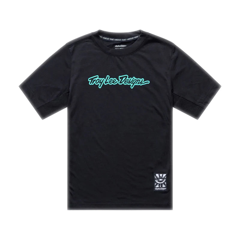 Troy Lee Designs Youth Skyline Ride SS Tee Signature-Black/Real Teal-Killington Sports