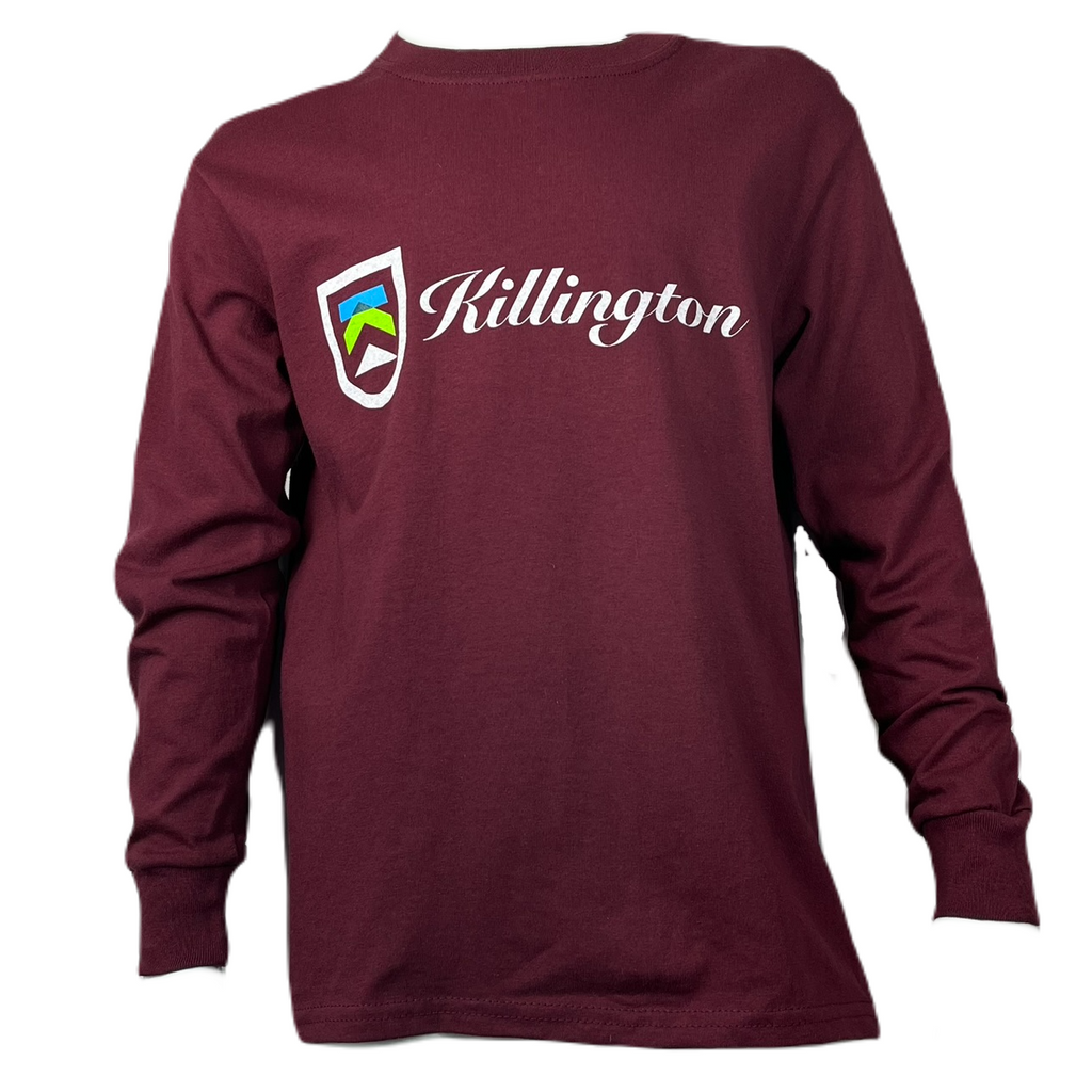 Killington Logo Youth Script Long Sleeve TShirt-Maroon-Killington Sports