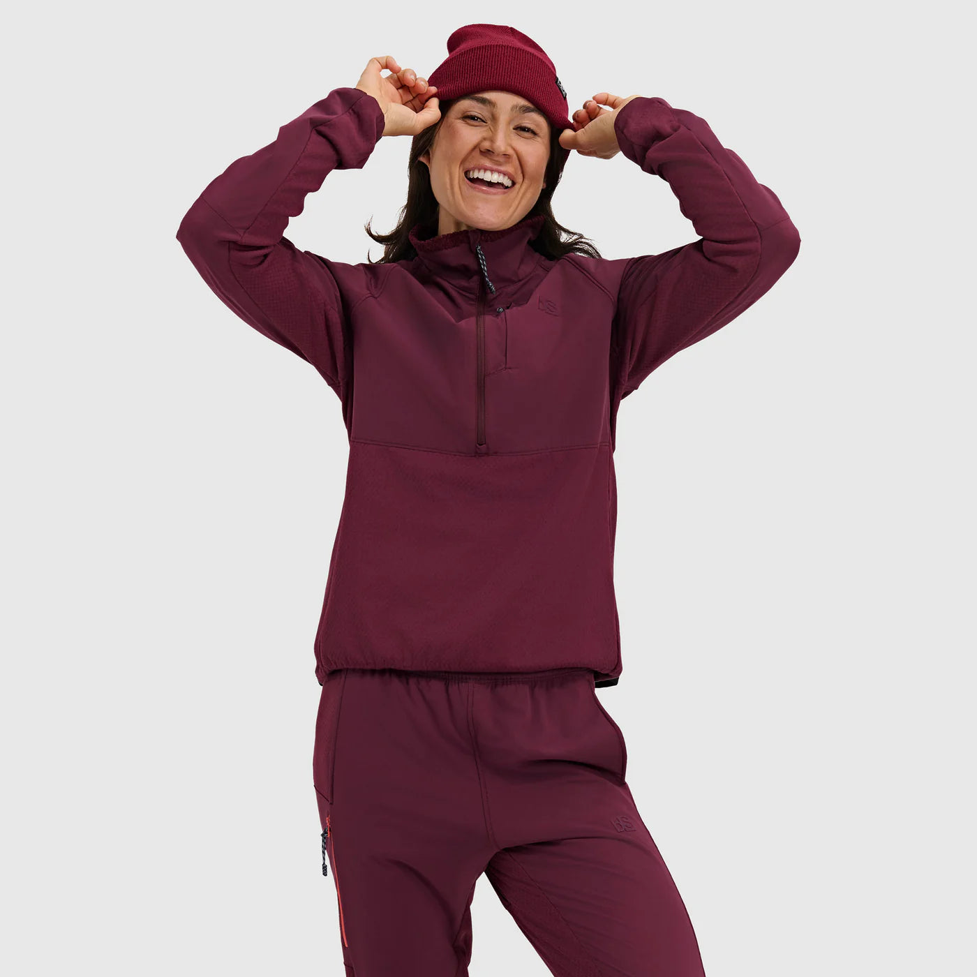 BlackStrap Women's Tribrid Grid Fleece Pullover Jacket 1/2 Zip-Cherry-Killington Sports