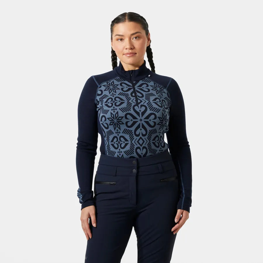 Helly Hansen Women's LIFA® Merino Midweight 2-In-1 Graphic Half-Zip Base Layer-Navy Nordic Rose-Killington Sports