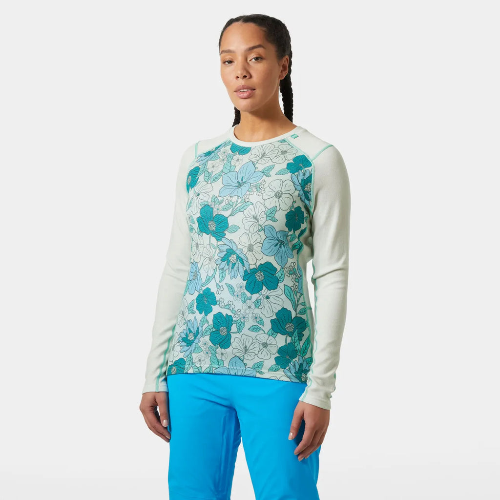 Helly Hansen Women’s LIFA® Merino Midweight Graphic Long-Sleeve Crew Base Layer-Seafoam Floral-Killington Sports