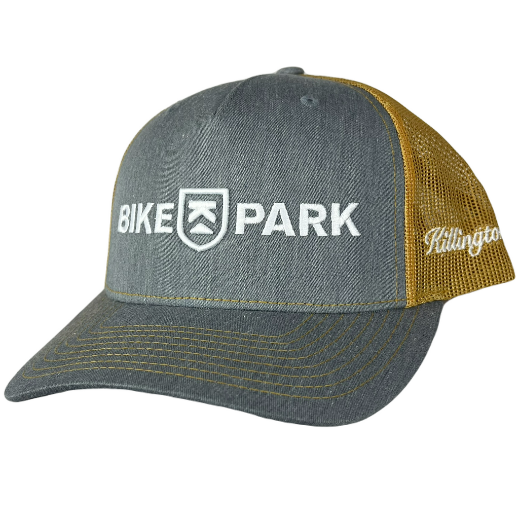 Killington Bike Park 112 3D Embroidery Trucker Hat-Heather Grey/Amber Gold-Killington Sports