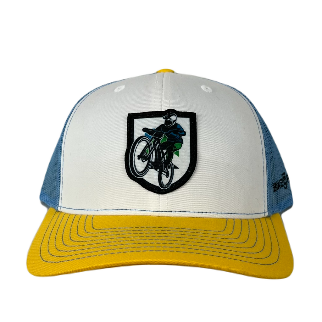 Killington Bike Park 112 Biker Shield Trucker-White/Columbia Blue/Yellow-Killington Sports