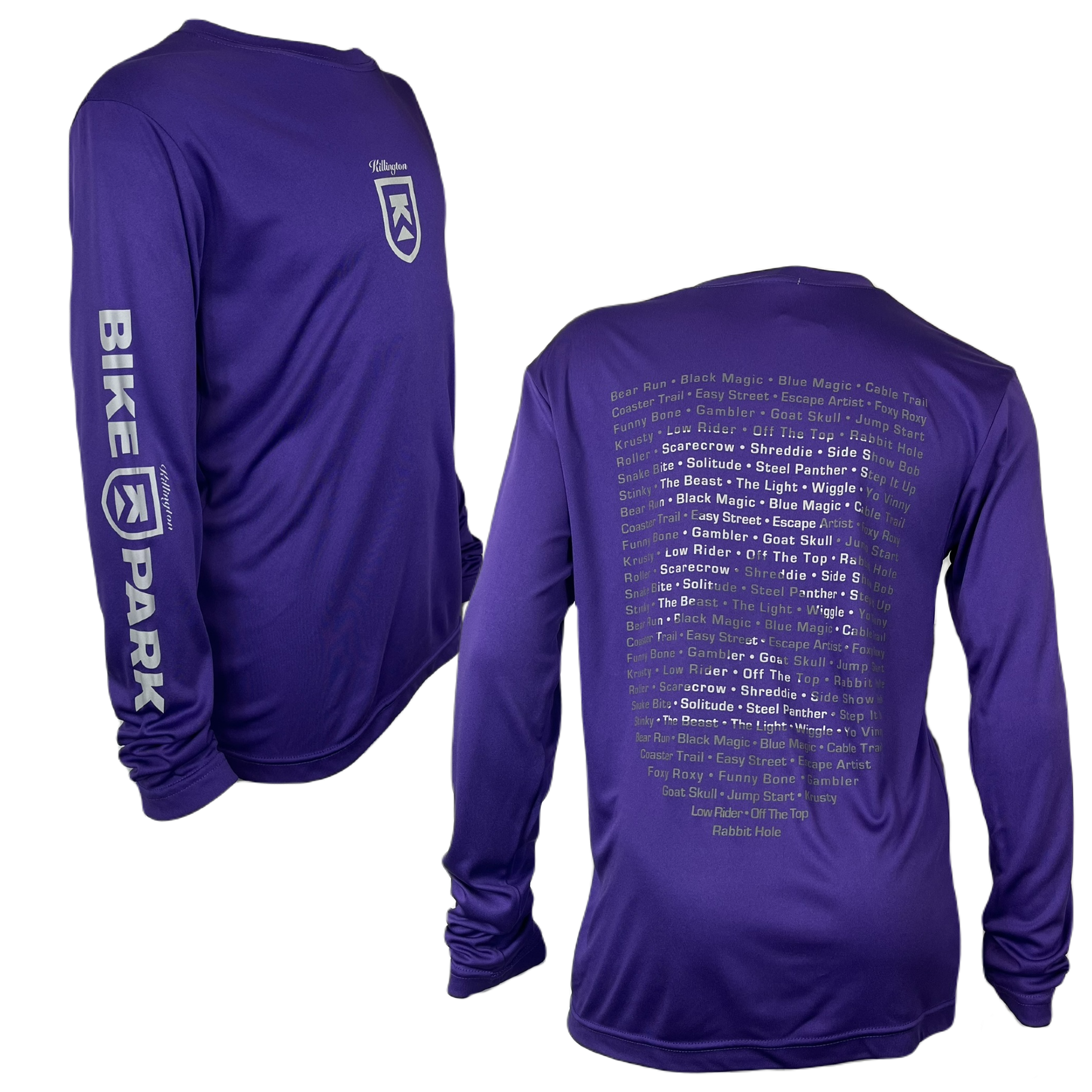 Killington Bike Park 'Bike Trails' Youth Tech Long Sleeve Tee-Sport Purple-Killington Sports
