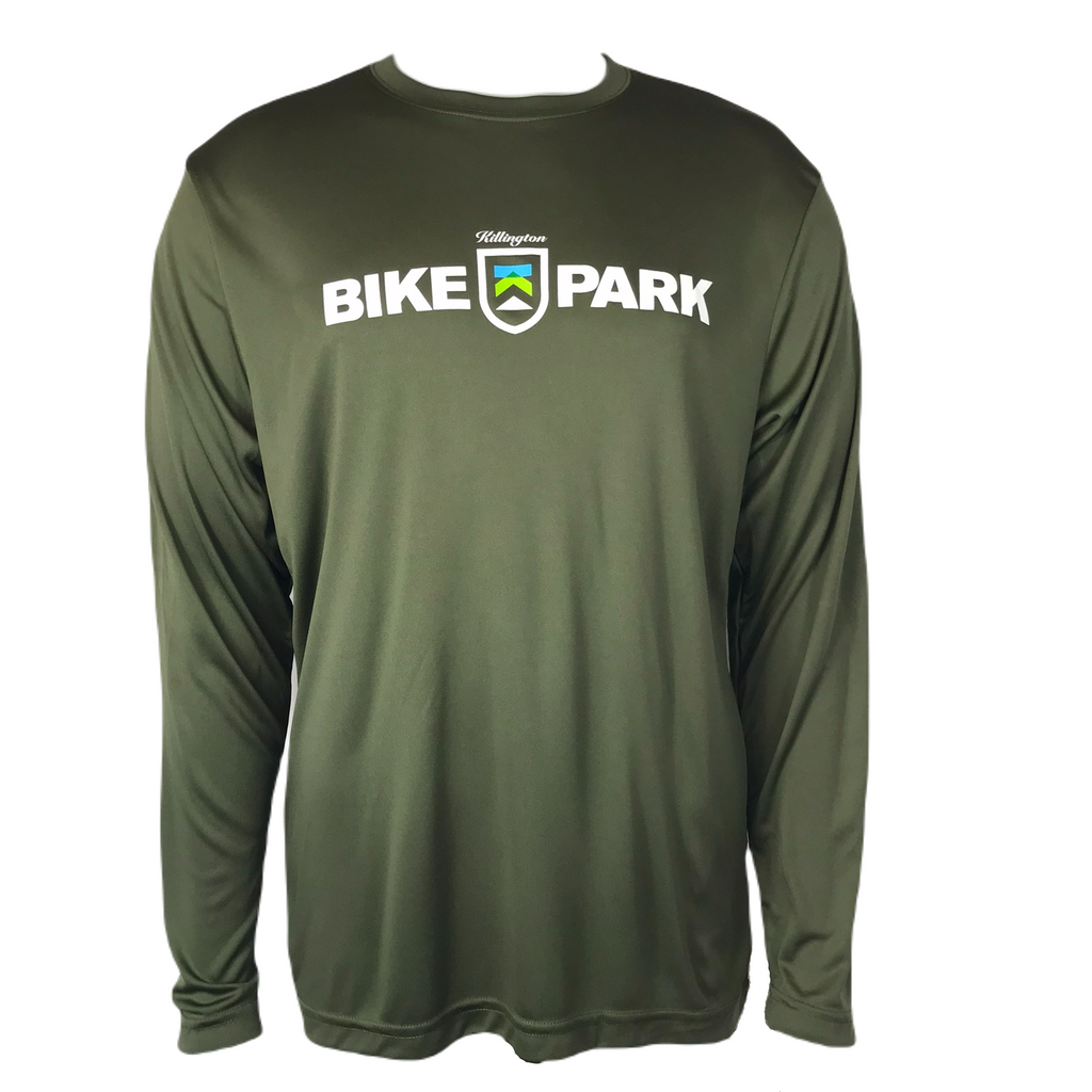 Killington Bike Park Logo Men's Long Sleeve Tech TShirt-Olive Drab-Killington Sports