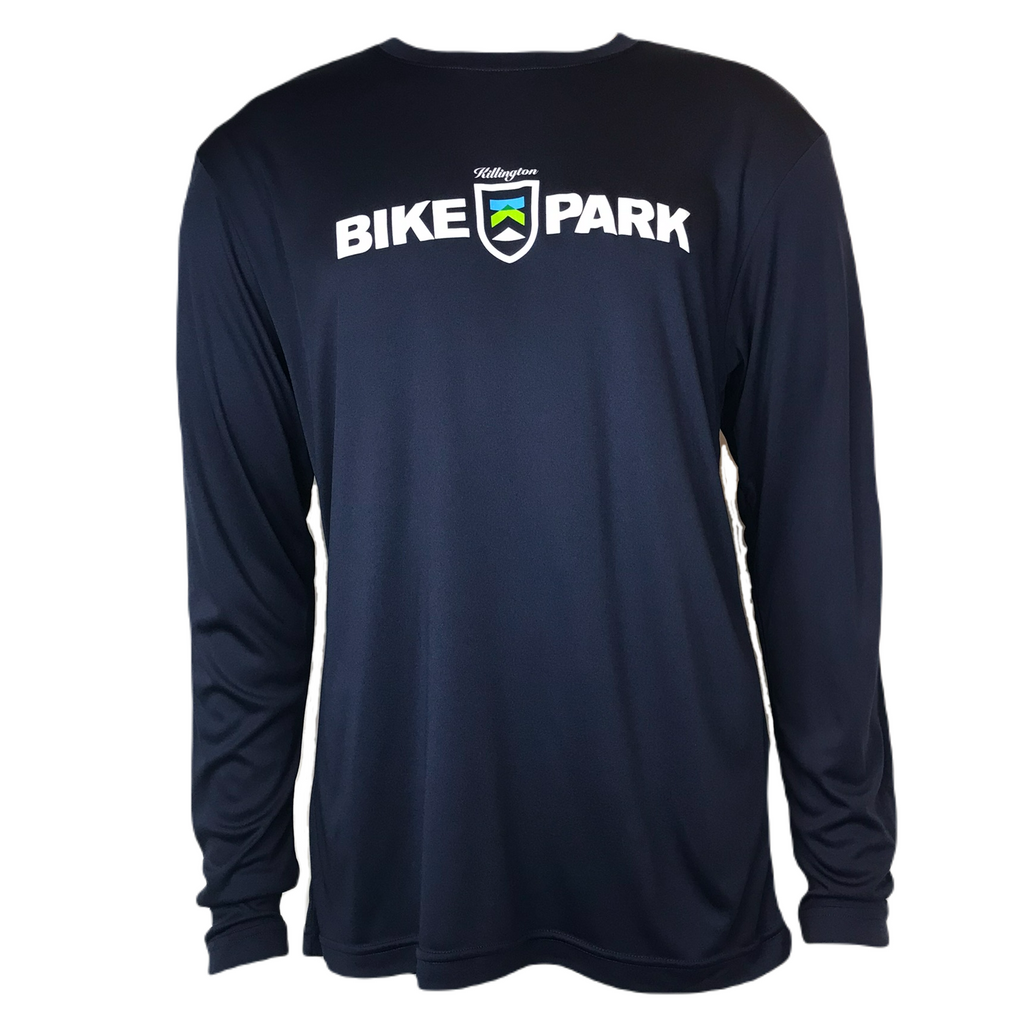 Killington Bike Park Logo Men's Long Sleeve Tech TShirt-True Navy-Killington Sports