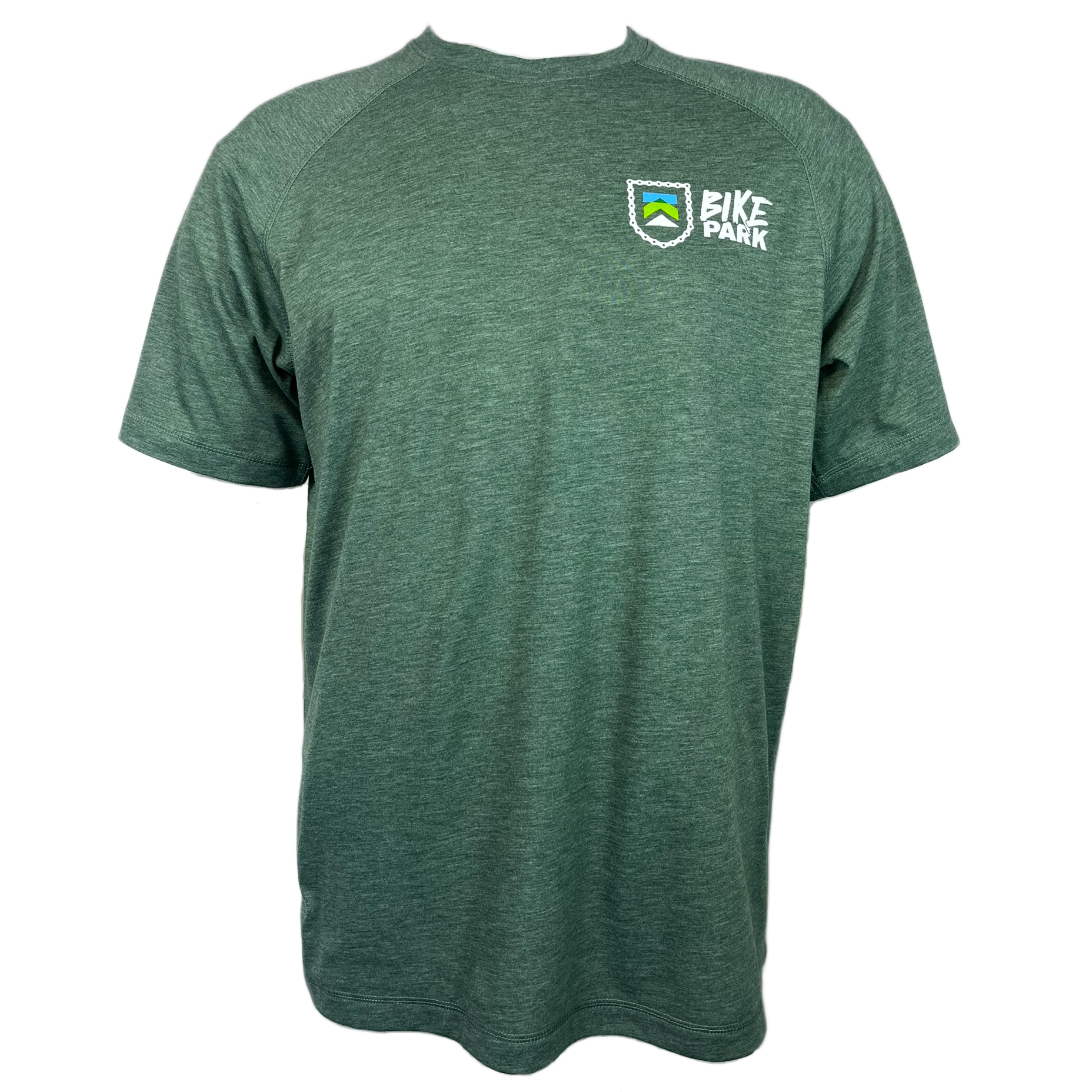 Killington Bike Park Tri-Blend Wicking Raglan Short Sleeve Tee-Forest Green Heather-Killington Sports
