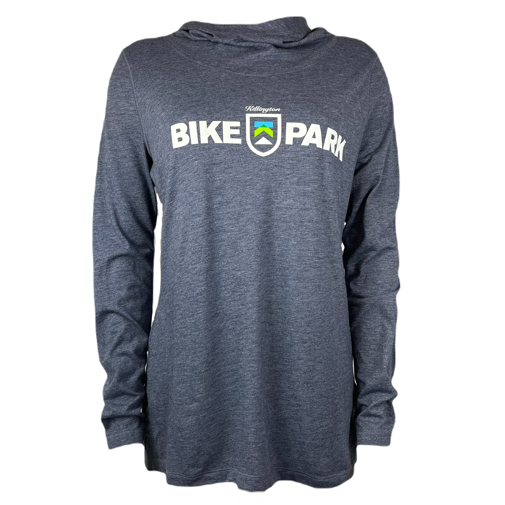 Killington Bike Park Women's Technical Long Sleeve Hoodie-True Navy Heather-Killington Sports
