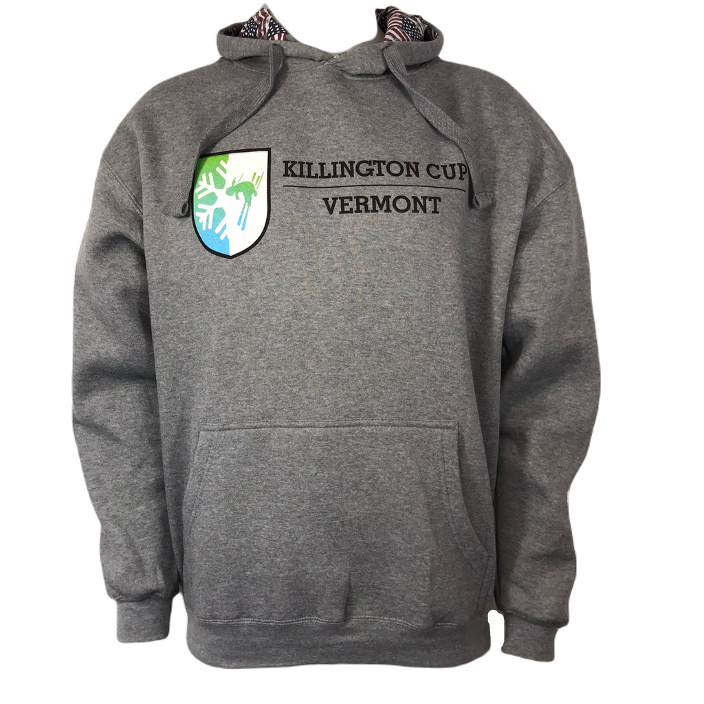 Killington Cup Logo Benchmark Hoodie with Vermont Sleeve-Heather/Flag-Killington Sports