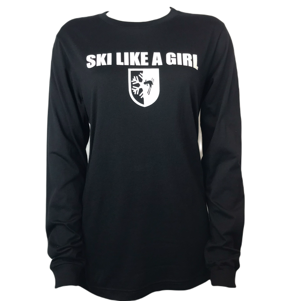 Killington Cup Logo "Ski Like a Girl" Long Sleeve TShirt-Black-Killington Sports