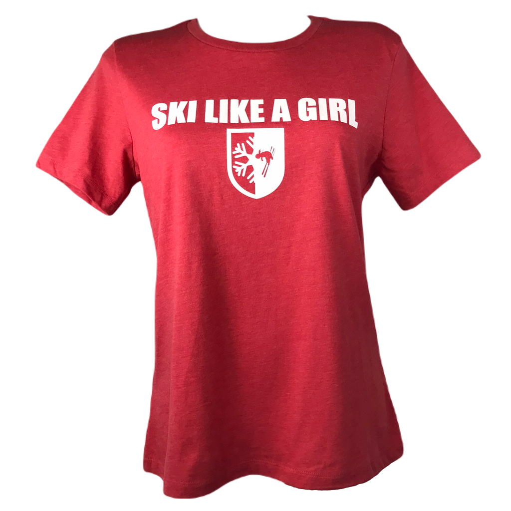 Killington Cup Logo Women's "Ski Like a Girl" TShirt-Heather Red-Killington Sports