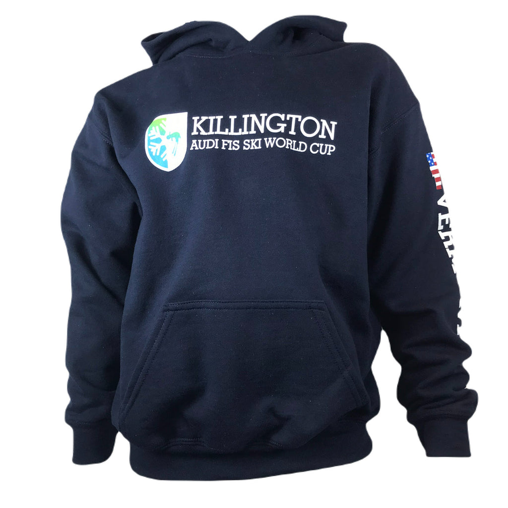 Killington Cup Logo Youth Go-To Hoodie w/ Vermont Sleeve-Navy-Killington Sports