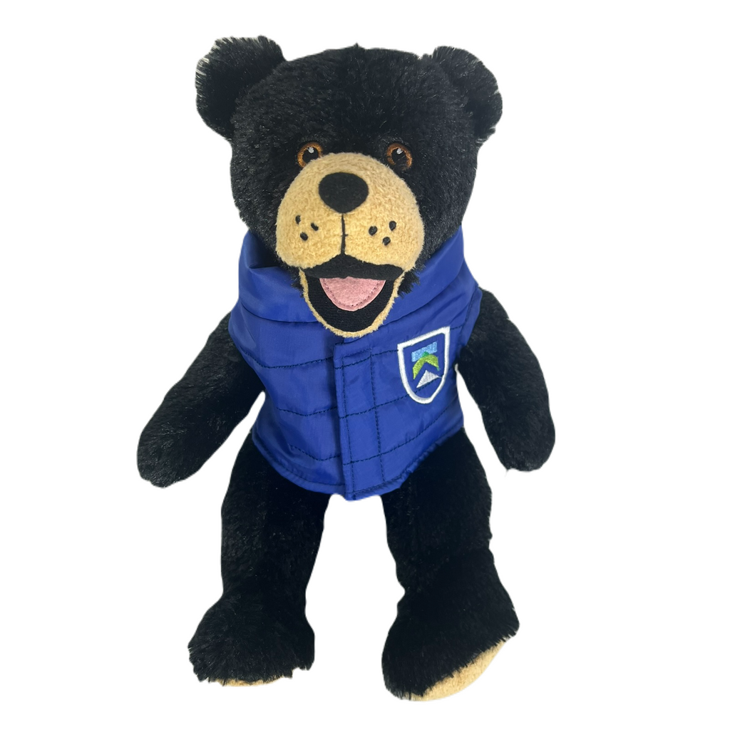 Killington Logo 11" Happy Black Bear Stuffed Animal-Blue Vest-Killington Sports