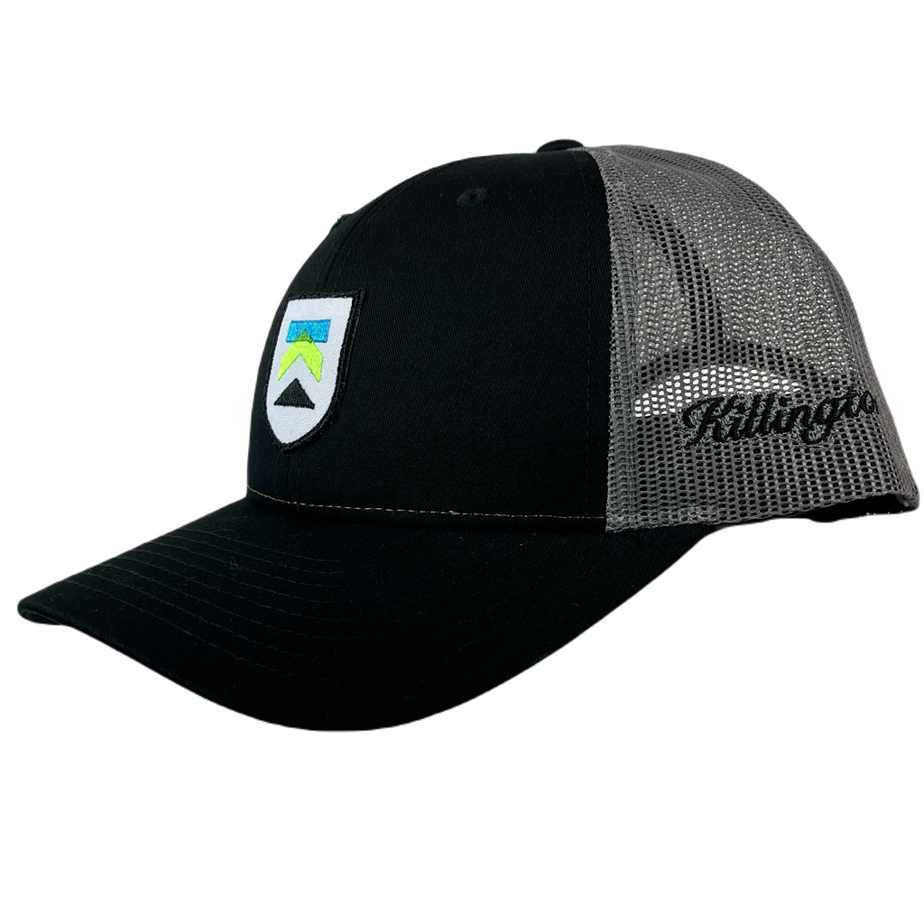 Killington Logo 115 Shield Patch Trucker Hat-Black/Charcoal-Killington Sports