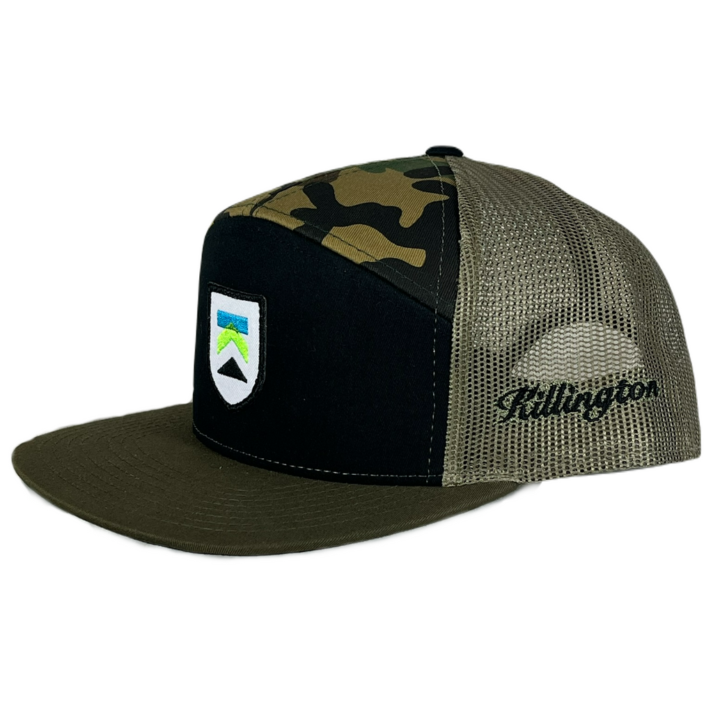 Killington Logo 168 Shield Patch Hat-Black/Green Camo/Loden-Killington Sports