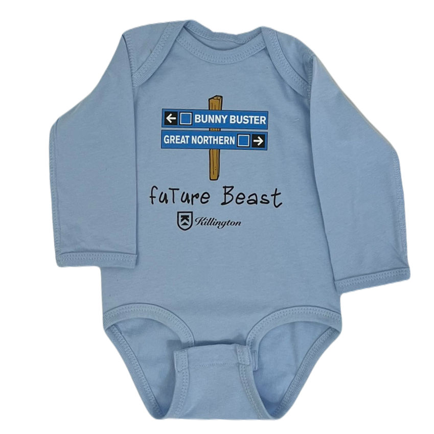 Killington Logo Future Beast Blue Trail Sign Baby Longsleeve Onesie-Killington Sports