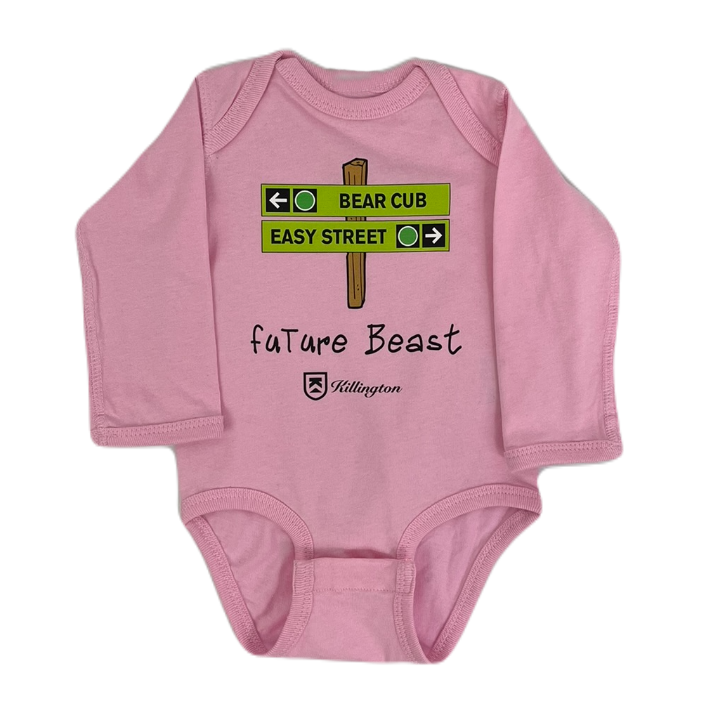 Killington Logo Future Beast Green Trail Sign Baby Longsleeve Onesie-Pink-Killington Sports