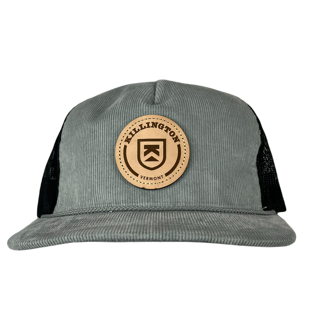 Killington Logo Leather Patch 930 Corduroy Trucker Hat-Light Grey/Black-Killington Sports