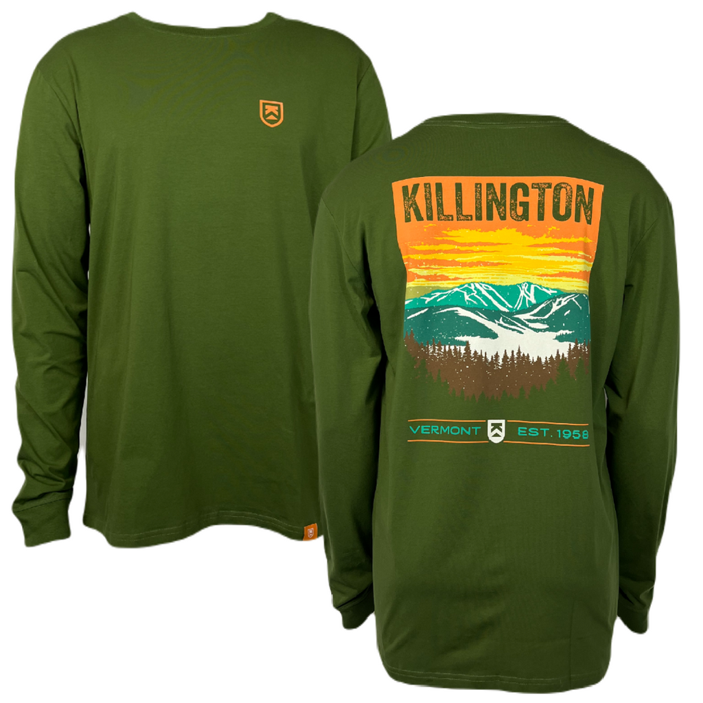Killington Logo Mountain Sunset Long Sleeve Tee-Military Olive-Killington Sports