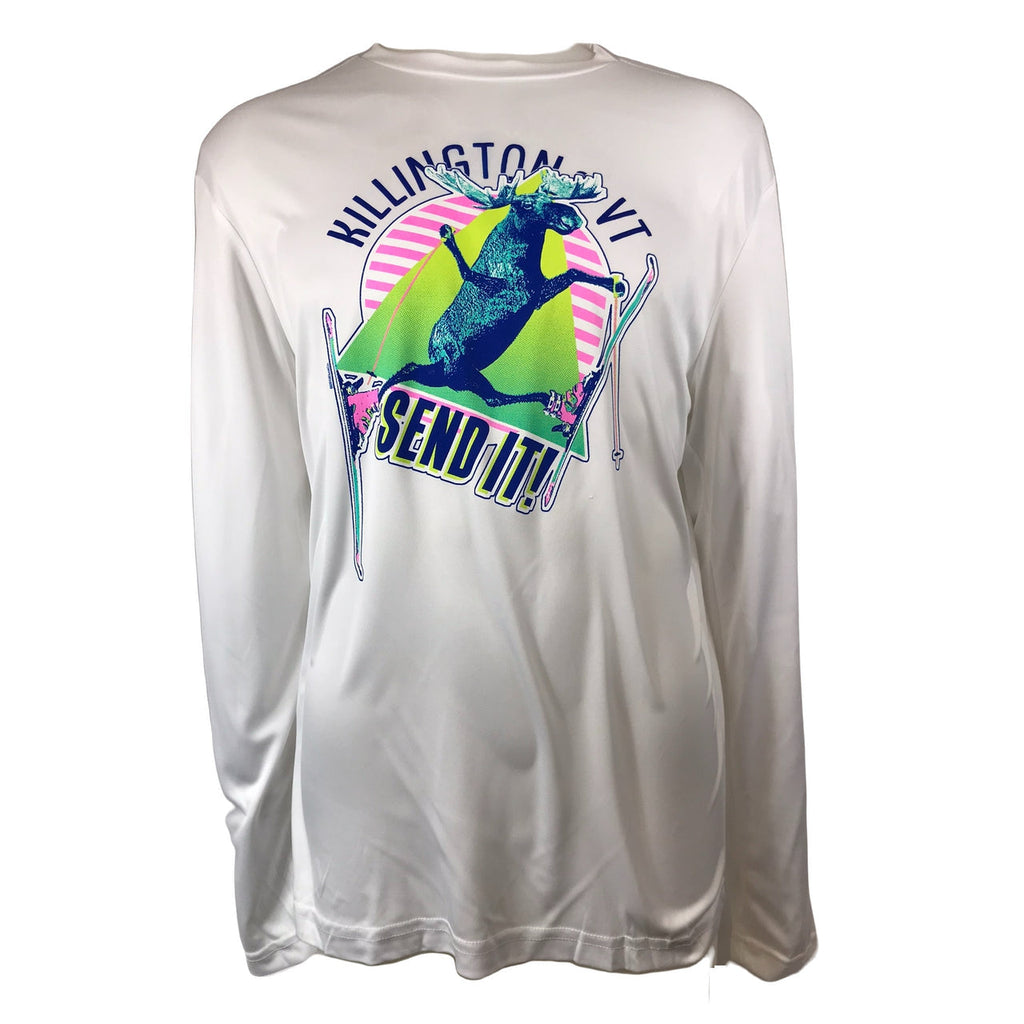 Killington Logo "Send It" Moose Performance Tech Long Sleeve TShirt-Bright White-Killington Sports