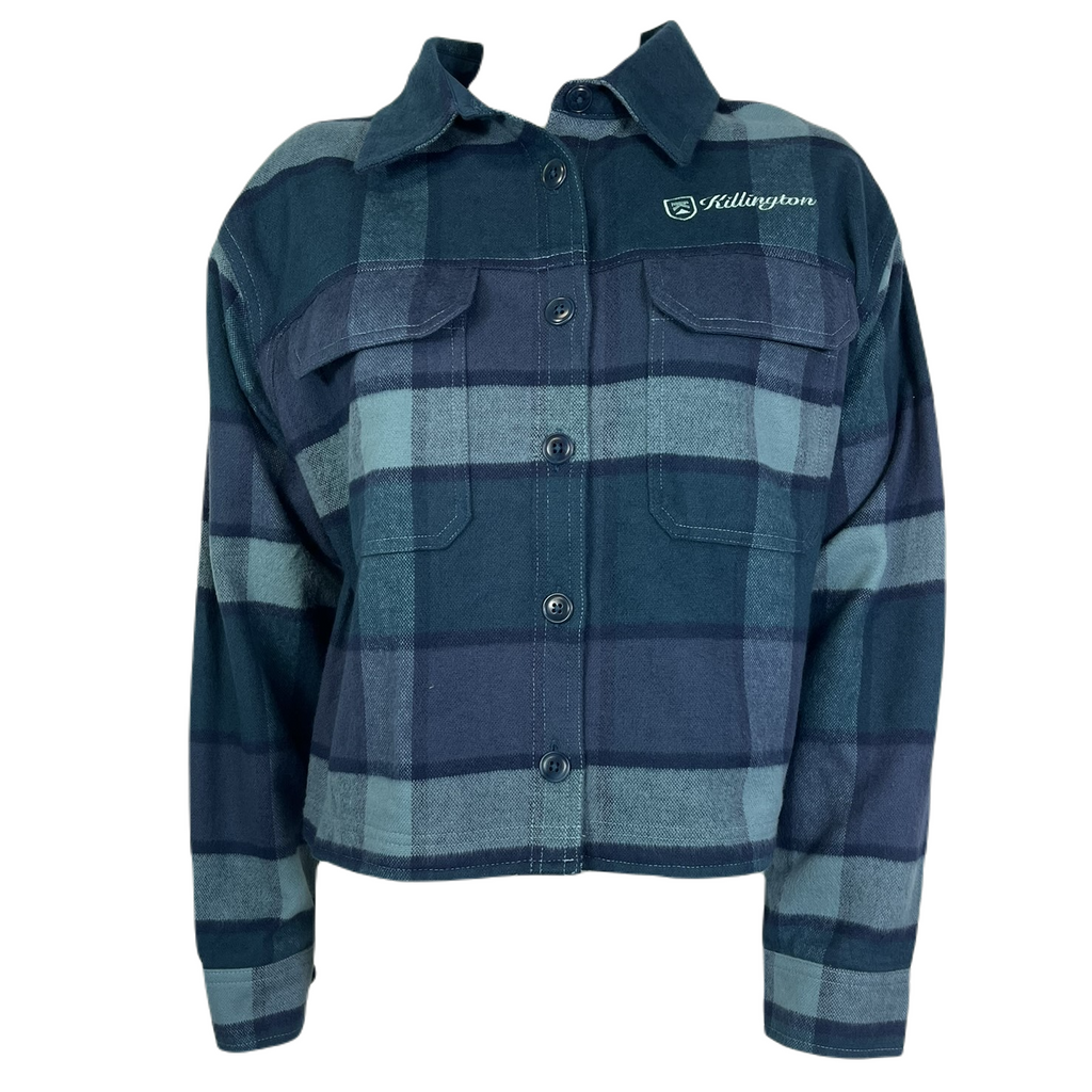 Killington Logo: The North Face Women's Valley Flannel Shirt-Algae Blue Macro Small Plaid-Killington Sports