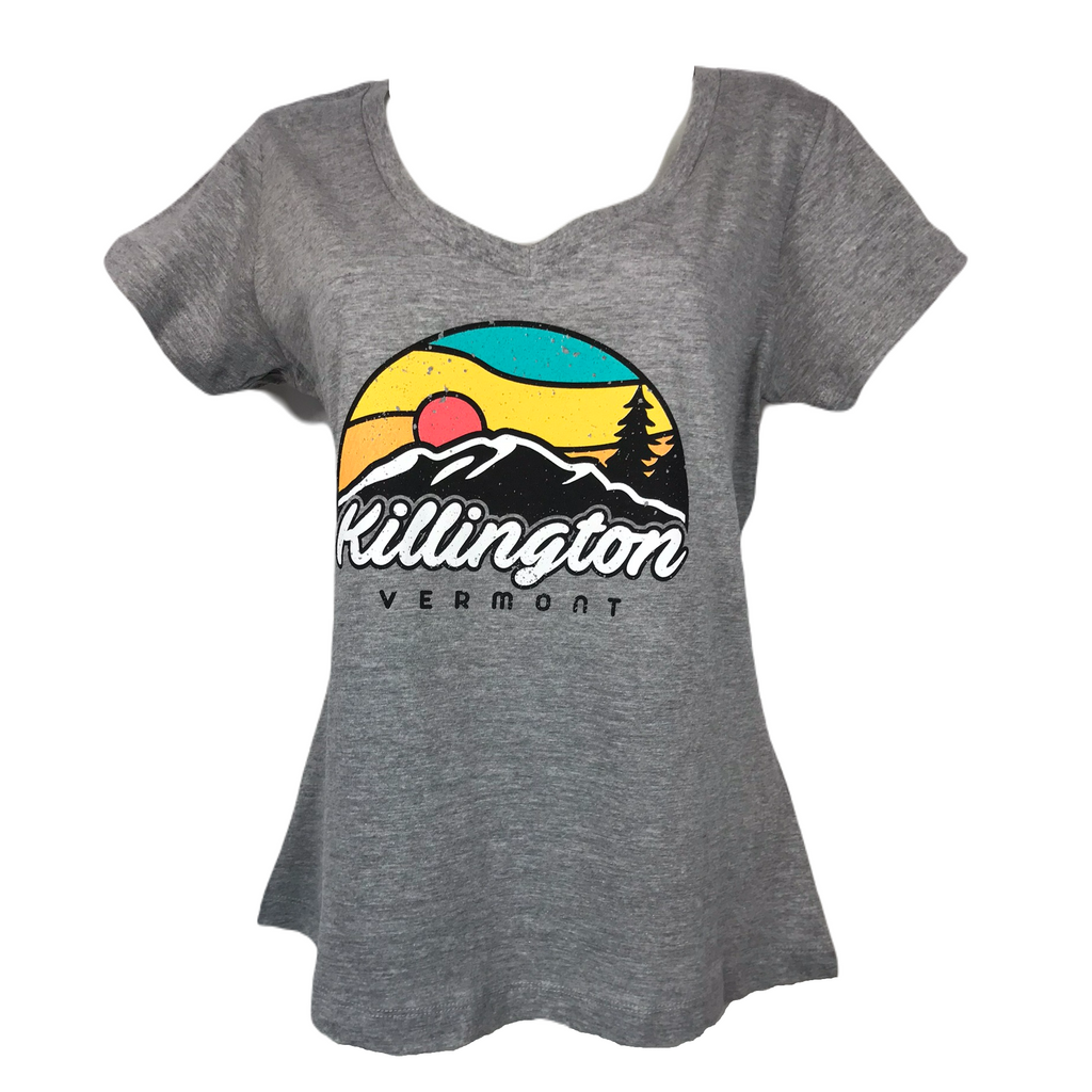 Killington Logo Women's Essential Deep V TShirt-Premium Heather-Killington Sports