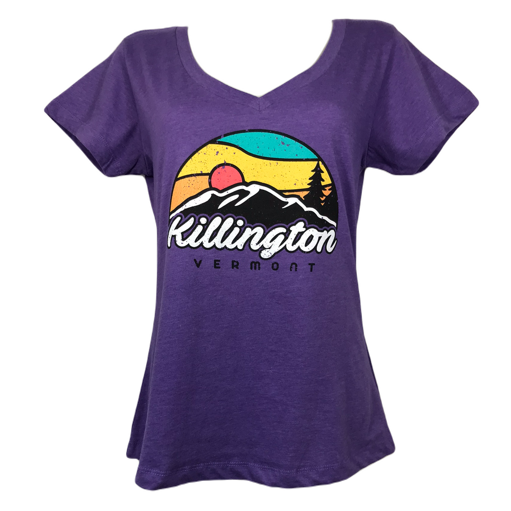 Killington Logo Women's Essential Deep V TShirt-Purple Heather-Killington Sports