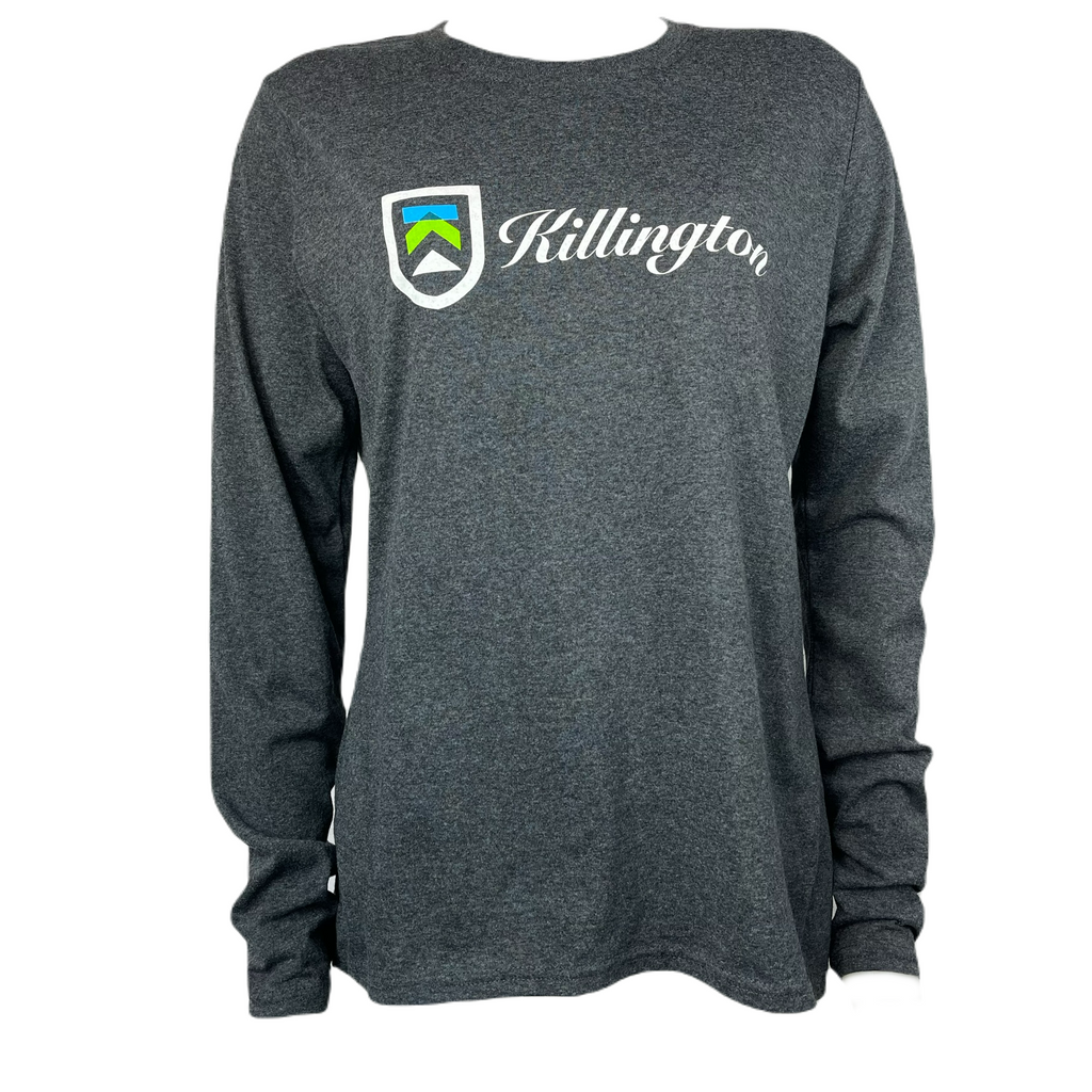 Killington Logo Women's Script Longsleeve TShirt-Dark Heather Grey-Killington Sports