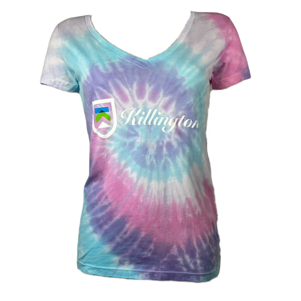 Killington Logo Women's Tie-Dye VNeck TShirt-Pastel Rainbow-Killington Sports