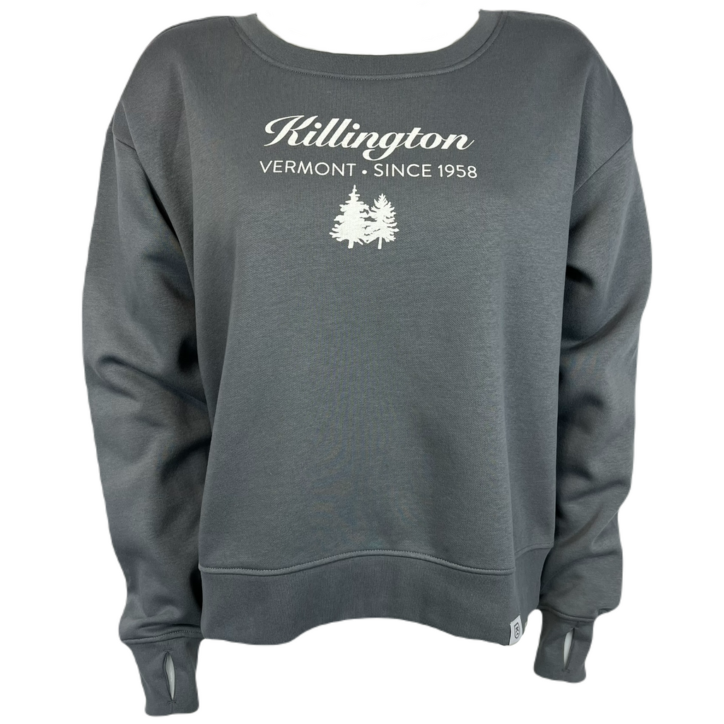 Killington Logo Women's Trees Crew Sweatshirt-Gull Gray-Killington Sports
