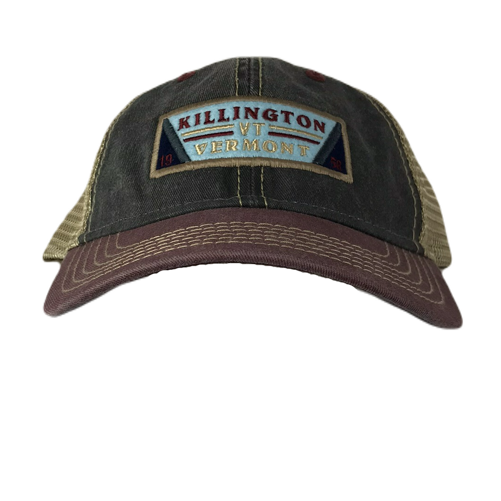 Killington Logo Youth Legend Vintage Trucker Hat-Charcoal/Khaki-Killington Sports