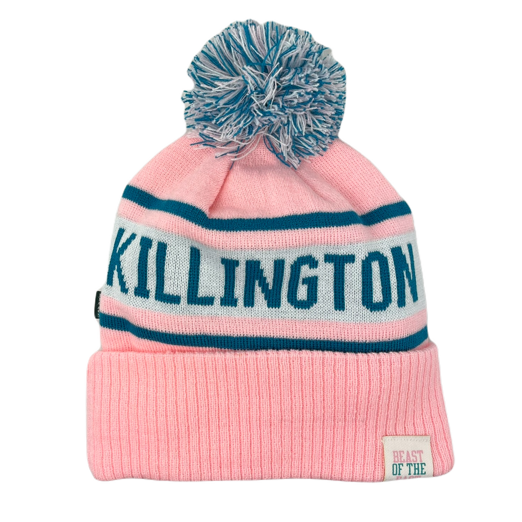 Killington Old School Ribbed Cuff Beanie with Pom-Pink/Teal/White-Killington Sports