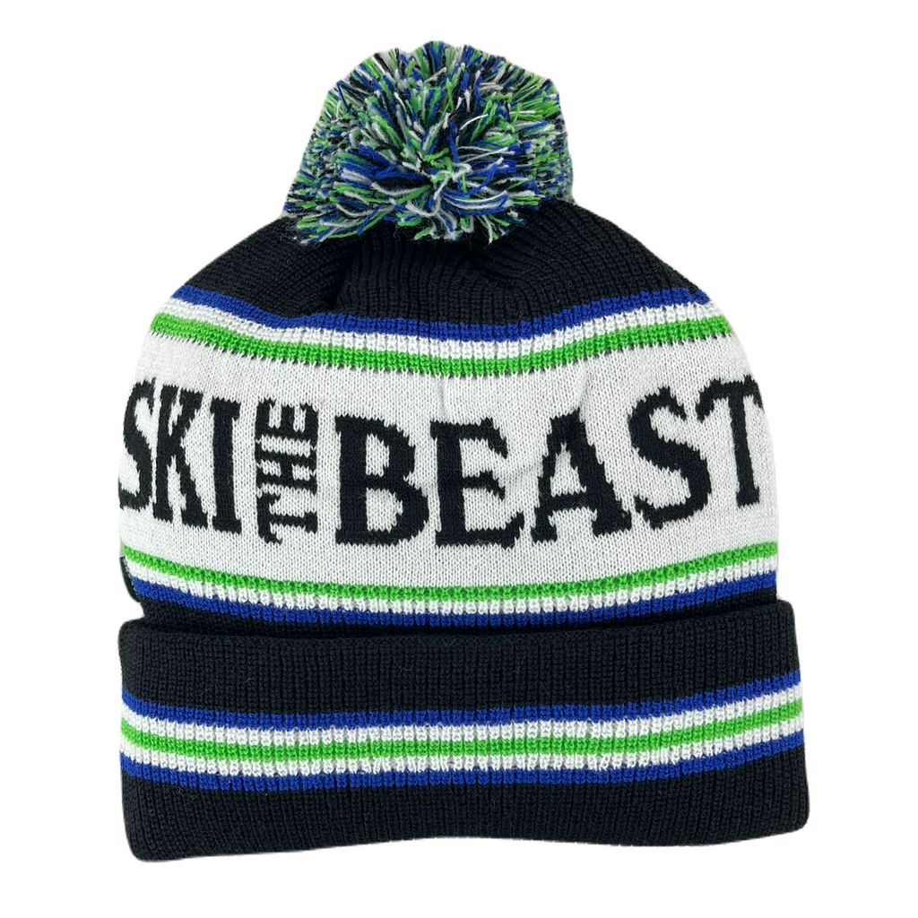 Killington Ski The Beast Windsor Knit In Stripe Cuff Beanie with Pom-Black/White/Royal Blue/Key Lime/Black-Killington Sports